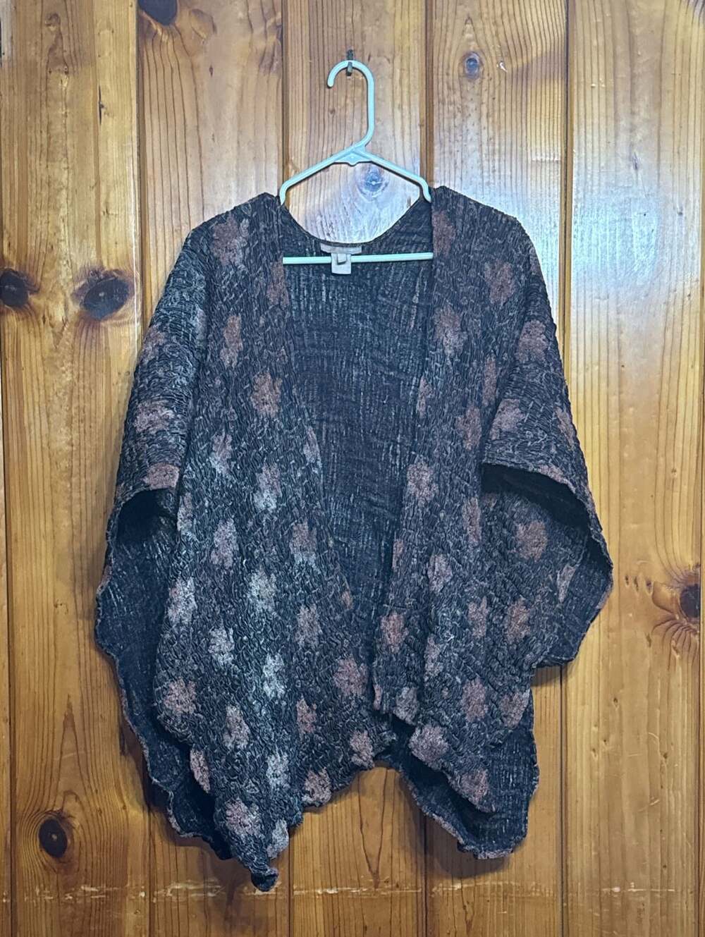 Wear It Kimono Cardigan Open Front Textured Floral Brown one size